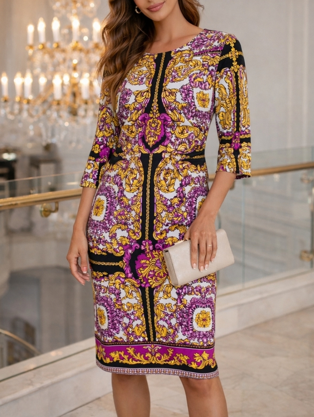 Laundry By Design XL Luxury Baroque Print Dress Stretch Elegant NWT